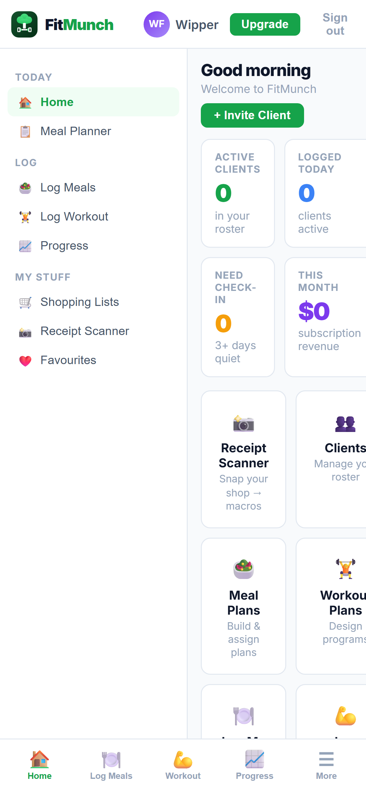 FitMunch — live production app on Wipper: receipt scan, macro dashboard, meal planning