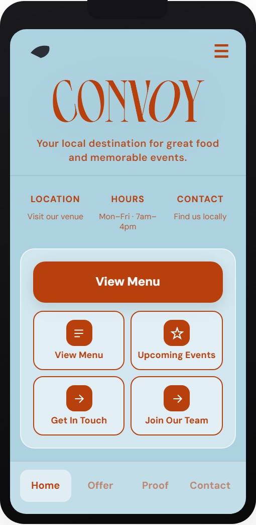 Example order hub preview on mobile