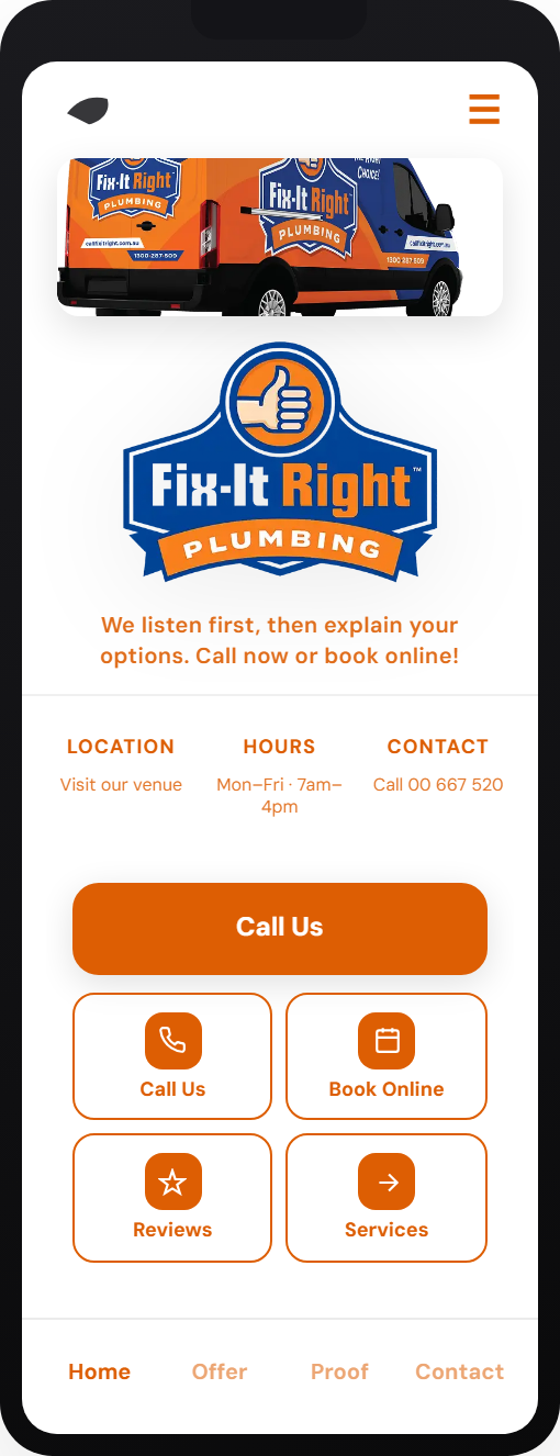 Fix-It Right Plumbing — Wipper quote hub preview on mobile