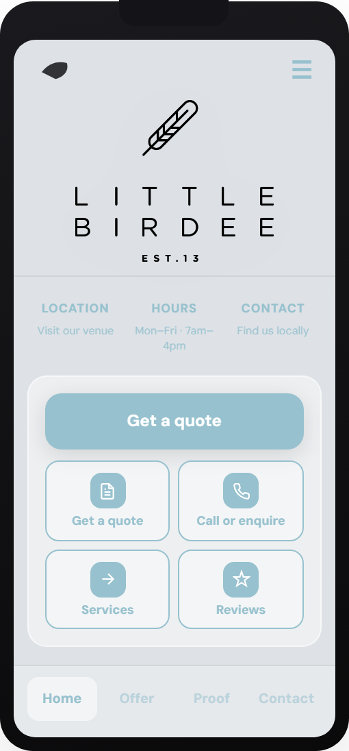 Example booking hub preview on mobile
